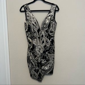 Black & Silver Foil Sleeveless Mini Dress Size M